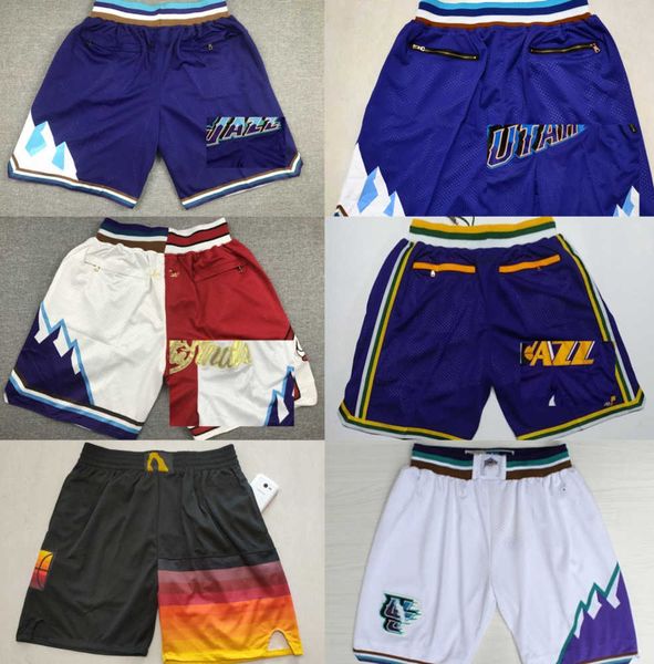 just don xs-3xl classic stockton basketball shorts retro malone with pocket hip pop pant zipper sweatpants new city conley sexton markkanen, Black